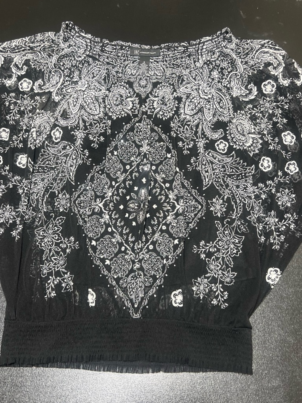 INC International Concepts Black and White Paisley Off-Shoulder Blouse